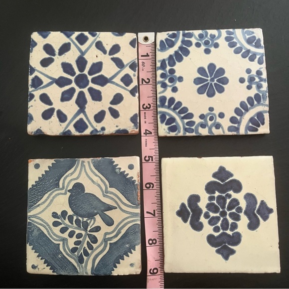Mexican Hand Painted Terra-Cotta Talavera Vintage Tiles Set of 4 - Picture 11 of 16